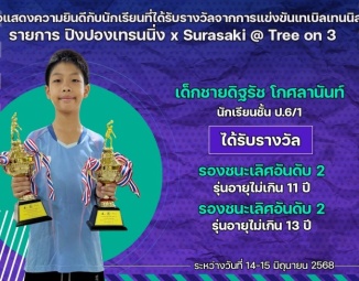 <strong>Read more about</strong><br />ขอแสดงความยินดีกับนักเรียนที่ได้รับรางวัลจากการแข่งขัน ปิงปองเทรนนิ่ง x Surasaki @Tree 0n 3 ขอแสดงความยินดีกับนักเรียนที่ได้รับรางวัลจากการแข่งขัน ปิงปองเทรนนิ่ง x Surasaki @Tree 0n 3